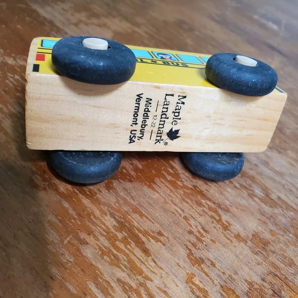 Vintage Maple Landmark School Bus Scoots Toy Monkeys All Wood 4